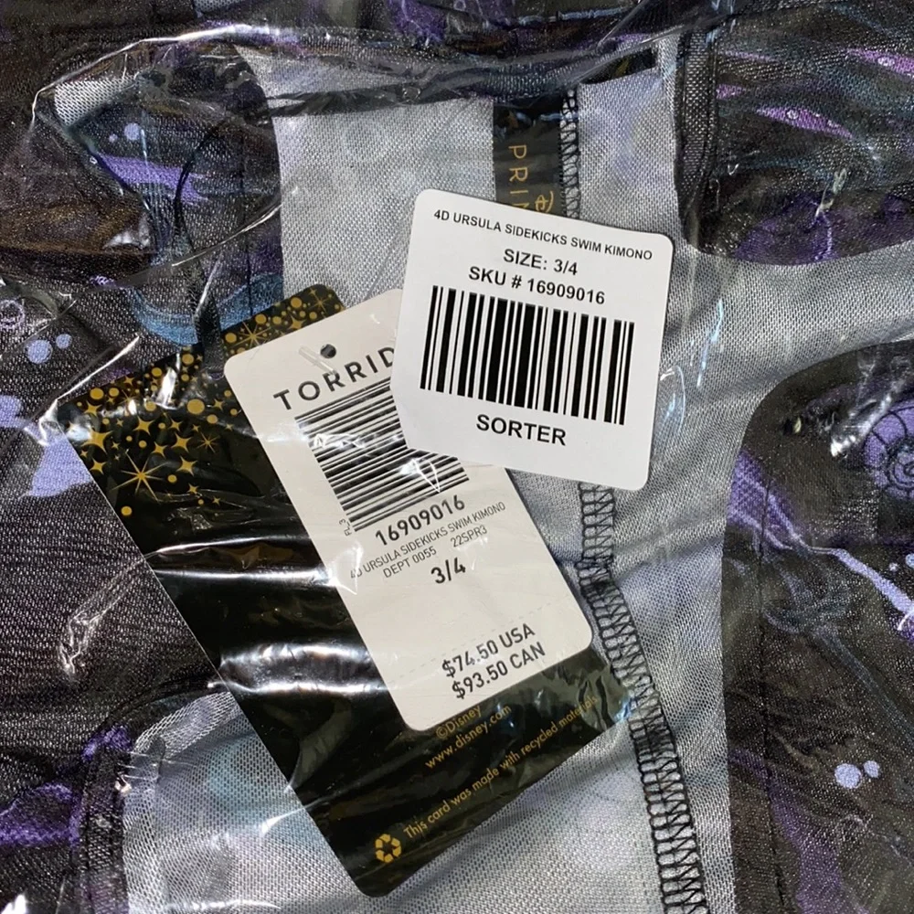 NWT TORRID Disney The Little Mermaid Ursula Swim Kimono - Black - Picture 6 of 8